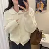 Cardigan de Tricô Casual Estilo Vermelho Espessado Gola Reversível de Botão Único para Mulheres, Peça Interna Espessada de Inverno Redutora de Idade Top Camada Base