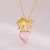 Collar Colgante Longrui Transfronterizo Nuevo Unicornio Doce Piedras de Nacimiento Corazón de Melocotón Incrustado con Collar de Piedras de Colores