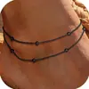 Tobillera de Doble Capa con Cuentas Redondas de Arroz para Comercio Exterior de Amazon, Moderna y Sencilla, Diseño Minimalista Único Estilo Ins, Joyería para el Pie para Mujer