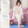 Pijama para mujer de nuevo estilo 2026 con copas incorporadas en el pecho, adecuado para primavera y otoño, hecho de algodón puro, de manga larga y pantalón largo, con un diseño de dibujos animados lindo y dulce, perfecto para ropa de estar en casa de otoño e invierno