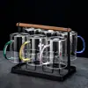 Conjunto de 6 Xícaras de Chá de Vidro para Convidados na Sala de Estar, Para Beber Água em Casa, Copos de Água com Alças para Distinguir Membros da Família