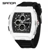 Reloj de Moda Sanda Versátil Forma de Barril Doble Pantalla Función Snooze Estudiante Múltiples Zonas Horarias Resistente al Agua Reloj para Hombre Transfronterizo Transmisión en Vivo Reloj Electrónico