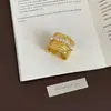 Anel Largo Pregueado com Textura de Pedra Natural e Pérola, Design de Nicho para Mulheres, Anel de Moda Vintage de Luxo Leve