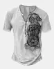 Roupas Masculinas Transfronteiriças Amazon 25 Camisas Henley de Manga Curta Europeias e Americanas Série Halloween Estampada Henley Casual com 7 Botões