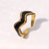 Anel Aberto Estilo Francês Leve Luxo Retrô Aço Inoxidável Gota de Óleo Moda Versátil Anel Dourado 18K Não Desbota Joia Transfronteiriça