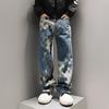 Nova Tendência Primavera 2025 Jeans de Sarja Mosaico Xadrez Masculino Calças Largas Jacquard Atacado Transfronteiriço