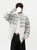 Suéter Jacquard Fair Isle Americano con Cuello Alto para Hombres y Mujeres Otoño Holgado Estilo Perezoso Cárdigan Doble Cremallera Prendas de Abrigo