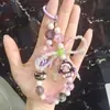 Colgante de Llavero Rosa Fresco y Dulce con Perlas, Lazo, Cadena para Teléfono, Lanyard de Flor de Tulipán, Decoración para Colgante de Bolsa