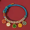 Pulseira de Etiqueta Estilo Étnico de Xizang, Pulseira Colorida Trançada Contrastante, Acessórios de Lótus, Joia de Mão Ajustável Estilo Nacional Atacado