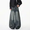 Jeans de corte curvo desconstruído estilo high street americano para homens e mulheres, marca da moda de inverno, com caimento fluido, lavados, desgastados, calças de perna larga compridas até o chão