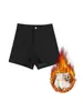 Traje de Shorts para Mujer para Parte Inferior del Cuerpo, Cintura Alta Adelgazante, con Pantalones de Bota Elásticos, Negro de Línea A con Forro Polar para Otoño e Invierno