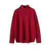 Suéter de punto moderno de cuello alto medio, color liso, manga raglán, estilo perezoso, holgado, casual, 100% lana, para mujer, manga larga engrosada