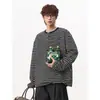 Sudadera Henry Relajada de Manga Larga para Hombre con un Ambiente Perezoso, Estilo Americano Otoño e Invierno, Chaleco de Cuello Suelto, Estilo de Pareja Rayado