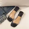 Sandalias de Tacón Grueso Transparentes de Punta Abierta Estilo Nuevo Verano 2026 para Mujer, Sandalias de Tacón Medio Slip-On con Puntos y Punta Cuadrada