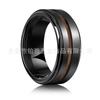 Anillo de Acero de Tungsteno para Hombres, Europeo y Americano, Chapado en Negro de 8 mm, Ranura de Madera de Barril de Vino Incrustada, Tirador Lateral de Escalón, Arena Horizontal, Lote
