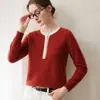Nuevo Suéter de Cachemira Otoño/Invierno 2026 para Mujer Henley Cuello Redondo Pulóver Bloque de Color Media Botonadura Ropa Interior de Punto