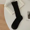 Calcetines de doble costura para mujer, otoño e invierno, color liso, acanalados, algodón puro, calcetines de media pantorrilla, tendencia ins japonesa, minimalista, versátiles, calcetines holgados