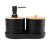 Conjunto de três peças de plástico para lavatório de banheiro com tampa de bambu horizontal fabricantes atacado rack de lavagem de armazenamento de banheiro conjunto de porta-escova de dentes