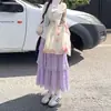 Saia rodada estilo francês com babados doces, saia de comprimento de bolo de cintura alta drapeada para mulheres petites, nova para primavera e outono