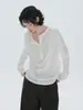 ANANCHIC Camiseta de Manga Longa com Gola Alta Henley e Pregas Tridimensionais Artísticas para Mulheres/Camisa Base Solta Amiga da Pele/Top