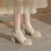 Zapatos para Mujer Jin Gang CH7002-2 Mary Jane de Tacón Grueso 2024 Nuevos Primavera y Otoño Tacones Altos de Combinación Universal Zapatos de Tacón Bajo de Boca Baja para Mujer