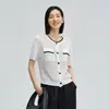 Cárdigan de Punto Color Block Estilo Chanel para Mujer, Nuevo Estilo Coreano Verano 2026, Chic Relajado, Sensación de Alta Gama, Corto Casual de Manga Corta para el Trabajo y el Ocio