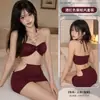Lingerie Sexy Floral Mar New Neck Halter Anel de Metal Estilo Puro Desejo Tubinho Costas Abertas Bodycon Conjunto de Duas Peças Saia A938