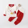 Conjunto Rojo de Año Nuevo para Bebé Algodón Puro Clase A Ajustado Conjunto de Dos Piezas Cintura Alta Protección de Vientre Conjunto de Ropa y Pantalones de Otoño para Bebés