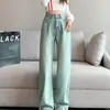 Jeans de Pierna Ancha de Color Claro para Mujer Primavera y Otoño Nuevos Tallas Grandes Cintura Alta Figura de Pera Sueltos Cubren las Caderas Pantalones Rectos Ajustados