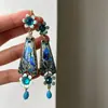Brincos de Franja Gota d'Água em Zircônia Super Brilhantes, Estilo Étnico Retrô Artístico, Design de Gancho de Orelha Fashion, Brincos Únicos e Versáteis
