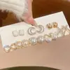 Conjunto de Dez Brincos Pingente Flor de Pérola Agulha de Prata e Diamante, Brincos Modernos e Versáteis, Brincos Retro de Luxo Leve para Mulheres