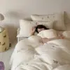 Conjunto de cama de quatro peças em gaze de algodão de camada dupla bordada, macio e amigo da pele, estilo francês de luxo leve, para meninas