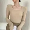 Tacto como de nube~Tejido de Cachemira a Rayas, Suéter de Cuello Redondo Bajo, Ajuste Delgado y Suéter Pulóver Versátil, Camiseta Básica