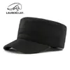 Gorro de Lana para Hombre, Estilo Otoño e Invierno, Forrado de Felpa y Engrosado, Sombrero de Sol de Copa Plana, Gorra Militar Simple de Color Sólido para Mujer, Gorra de Pico de Moda