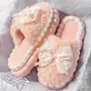 Pantuflas de Piel con Lazo para Mujer Ropa de Exterior Otoño Invierno Postparto Calientes Dormitorio Suela Gruesa Hogar Antideslizantes Pantuflas de Algodón con Lazo