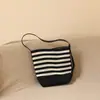 Bolso Cubo Rayado Blanco y Negro para Mujer, Gran Capacidad, Bolso Casual de Vacaciones para Playa, Bolso de Mano Versátil, Bolso Tote de Hombro