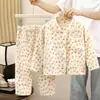 Conjunto de pijama para niños, forrado de polar y engrosado, franela para niños, ropa de casa cálida para niñas, conjunto de cárdigan, ropa para bebés y niños