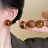 Pendientes Maillard Marrones Otoño e Invierno 2025 para Mujer Estilo Hong Kong Moda Retro Temperamento Pendientes de Piedra Ojo de Tigre Accesorios para Orejas