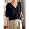 Cardigan Tricotado de Verão Novo Estilo Coreano Retrô Simples Gola V Macio Waxy Sensação de Pele Confortável Top para Mulheres