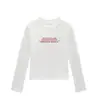 Camiseta feminina cinza, gola redonda, ombro normal, manga longa, novo estilo primavera/outono, estampa de letras estilo americano, modelagem justa, top moderno