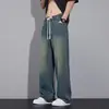 Jeans Masculino de Verão Novo Reto Solto de Perna Larga, Calça Casual Lavada, Calça Longa Retro Tendência