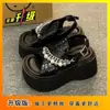 Zapatos de Plataforma Estilo Hada Retro Europeos y Americanos de Alta Gama Color Plateado para Uso en Exteriores, Sandalias de Suela Gruesa para Mujer, Nuevo Modelo de Verano 2025