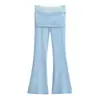 Pantalones de yoga con cintura en V y costuras de encaje Lulu de estilo europeo y americano para mujer, pantalones acampanados de cintura baja, pantalones deportivos de microbaile y fitness