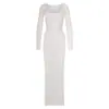 Vestido Bodycon Preto de Manga Longa com Decote Quadrado Slim-Fit Inspirado em Kardashian para Mulheres