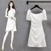 Vestido de Verano 2026 con Mangas Abullonadas para Mujer, Vestido de Estilo Francés para Banquetes, Elegante Falda Corta Irregular de Socialité