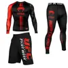 Ropa de Fitness de Combate Ajustada de Manga Larga Conjunto de Tres Piezas Boxeo Sanda Camiseta Secado Rápido Conjunto de Shorts para Correr y Entrenamiento