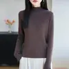 Suéter básico de algodón puro ajustado con cuello alto medio para mujer, nueva colección otoño/invierno 2026, top de punto acanalado de color liso