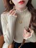 Camisa Branca Base Feminina Outono e Inverno Roupa de Baixo 2024 Novo Suéter de Tricô com Gola Alta e Borda de Orelha Suéter de Manga Longa com Gola Média