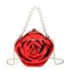 Bolsa Acrílica Flor Rosa da Moda Versátil Casual para Moedas Batom Bolsa de Ombro Clutch