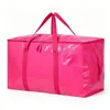 Bolsa de almacenamiento para mudanza de tamaño grande, color rosa, con asas y cremallera, para guardar ropa y ropa de cama, bolsa organizadora